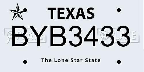 BYB3433 Texas License Plate