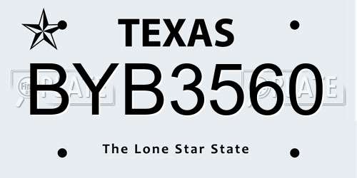 BYB3560 Texas License Plate