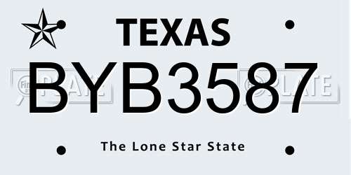 BYB3587 Texas License Plate