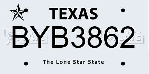 BYB3862 Texas License Plate