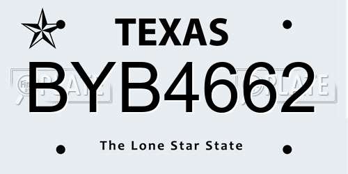 BYB4662 Texas License Plate