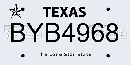 BYB4968 Texas License Plate