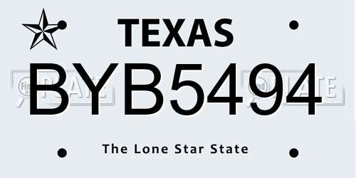 BYB5494 Texas License Plate