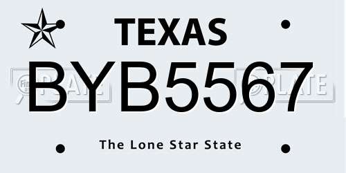 BYB5567 Texas License Plate