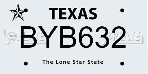 BYB632 Texas License Plate