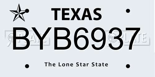 BYB6937 Texas License Plate