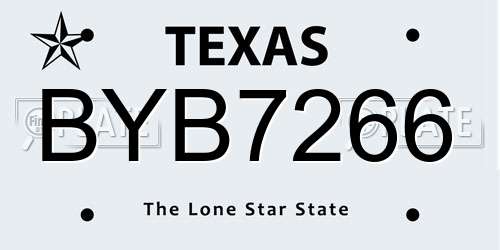 BYB7266 Texas License Plate