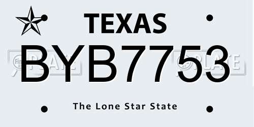BYB7753 Texas License Plate