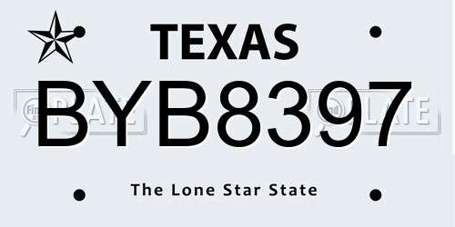 BYB8397 Texas License Plate