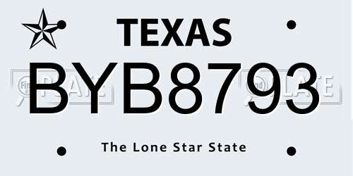 BYB8793 Texas License Plate