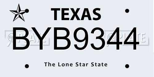 BYB9344 Texas License Plate