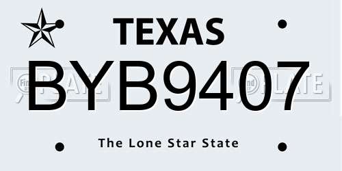 BYB9407 Texas License Plate