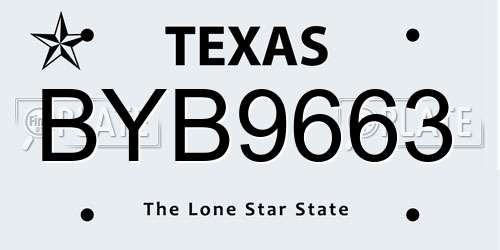 BYB9663 Texas License Plate