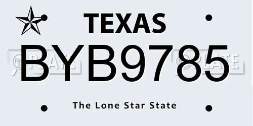 BYB9785 Texas License Plate
