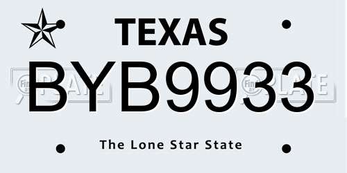 BYB9933 Texas License Plate