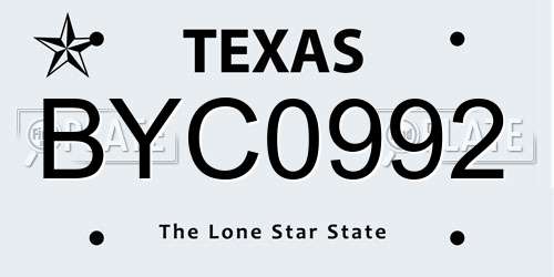 BYC0992 Texas License Plate