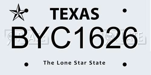 BYC1626 Texas License Plate