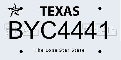 BYC4441 Texas License Plate
