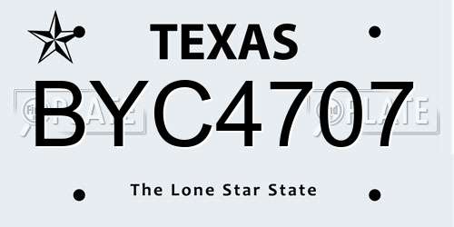 BYC4707 Texas License Plate