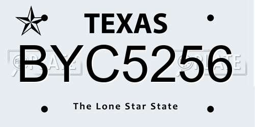 BYC5256 Texas License Plate