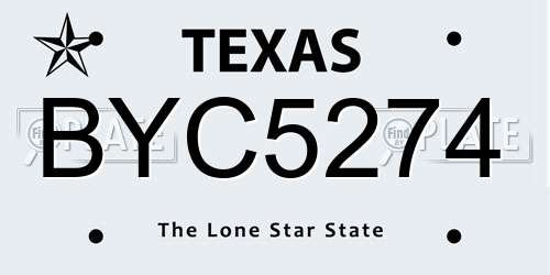 BYC5274 Texas License Plate