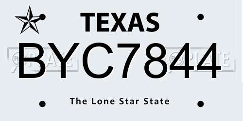 BYC7844 Texas License Plate