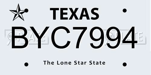 BYC7994 Texas License Plate