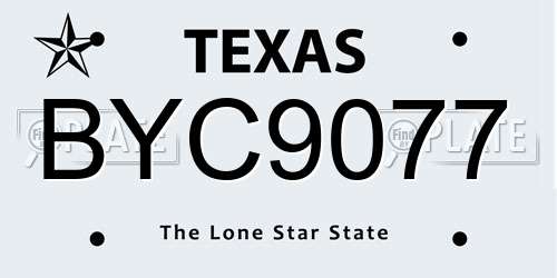 BYC9077 Texas License Plate