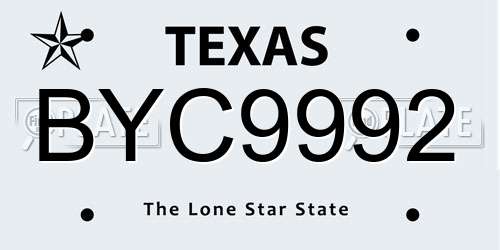 BYC9992 Texas License Plate