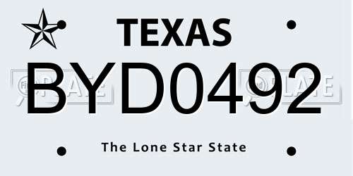 BYD0492 Texas License Plate
