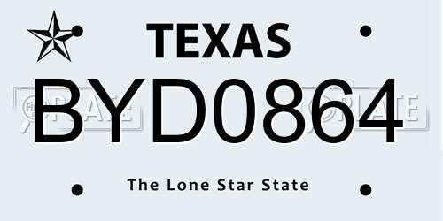 BYD0864 Texas License Plate