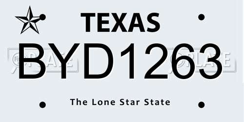 BYD1263 Texas License Plate