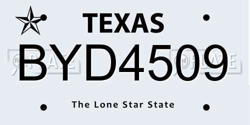 BYD4509 Texas License Plate