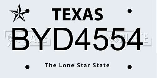 BYD4554 Texas License Plate