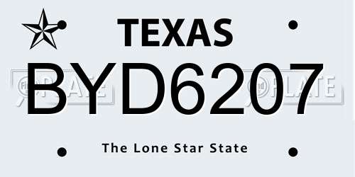 BYD6207 Texas License Plate