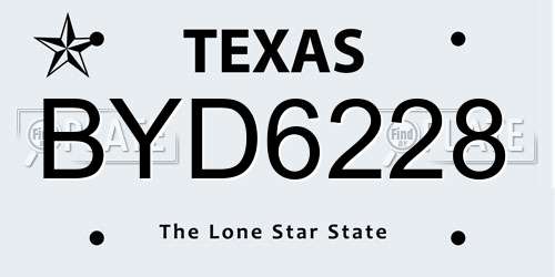 BYD6228 Texas License Plate
