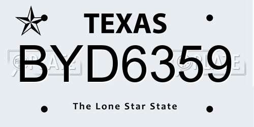BYD6359 Texas License Plate
