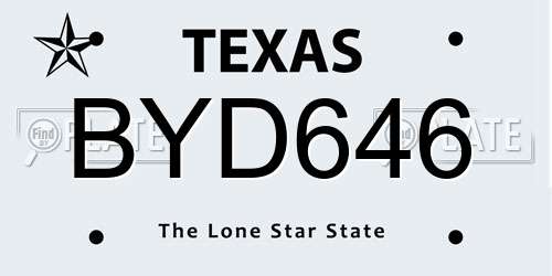 BYD646 Texas License Plate