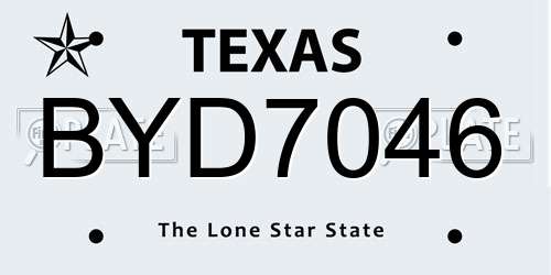 BYD7046 Texas License Plate