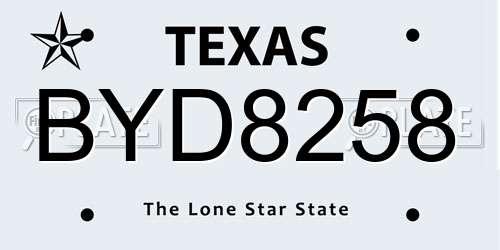 BYD8258 Texas License Plate