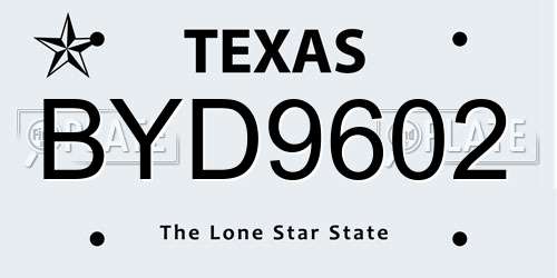 BYD9602 Texas License Plate