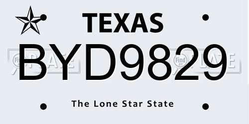 BYD9829 Texas License Plate