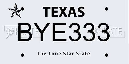 BYE333 Texas License Plate