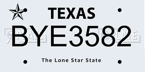 BYE3582 Texas License Plate