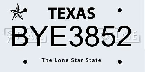 BYE3852 Texas License Plate