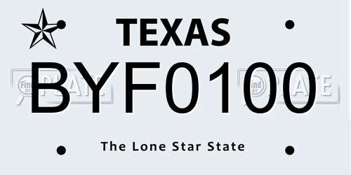 BYF0100 Texas License Plate