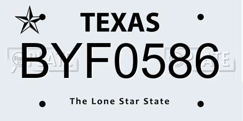BYF0586 Texas License Plate