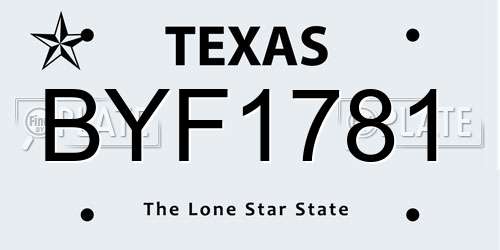 BYF1781 Texas License Plate