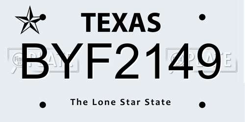 BYF2149 Texas License Plate