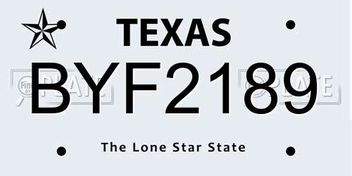 BYF2189 Texas License Plate